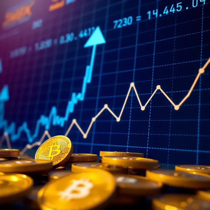 Visual representation of cryptocurrency market trends with digital currency symbols and upward graph lines