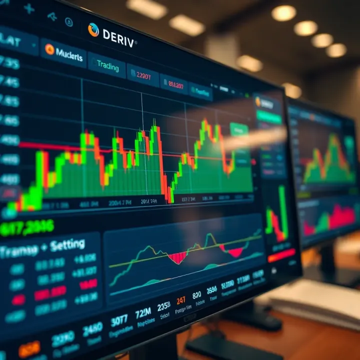 Automated trading interface with charts and algorithm settings on Deriv platform