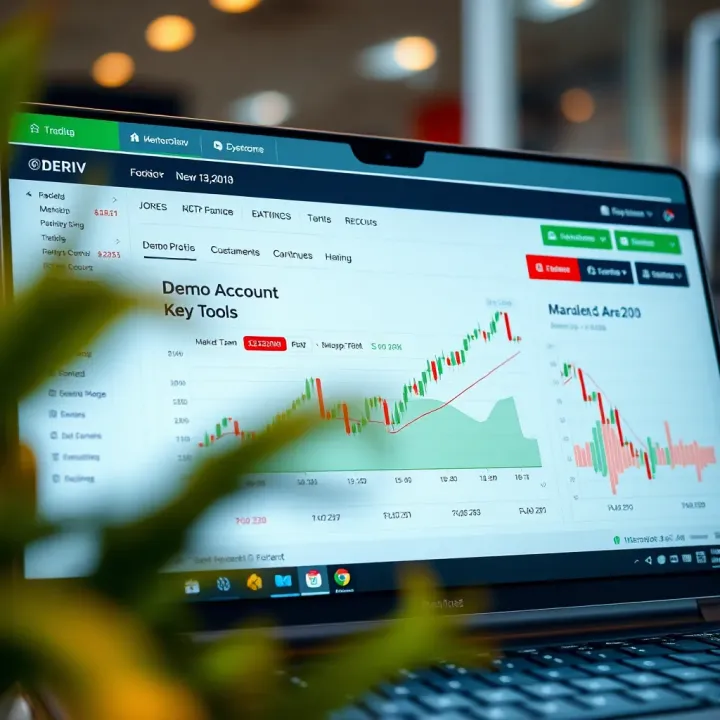 Deriv trading platform interface showing demo account features and market charts