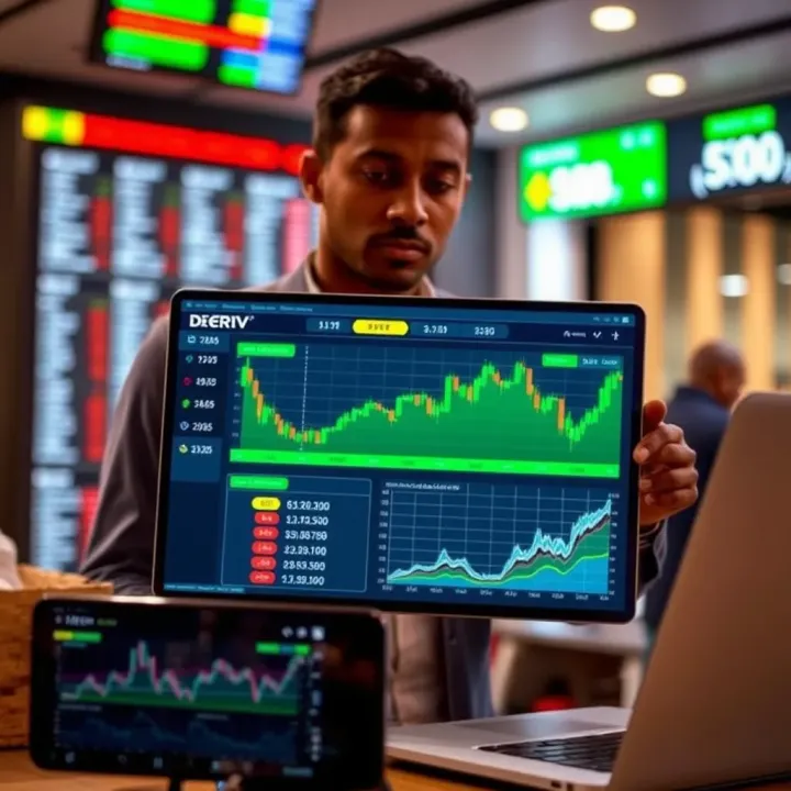 Graphical representation of trading options and market analytics on Deriv Trader