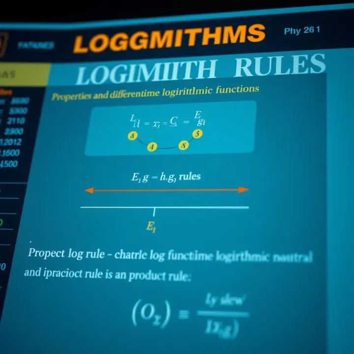 Diagram showing properties of logarithms applied in differentiation including natural log rules and product rule