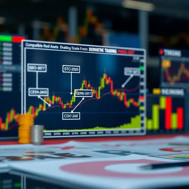 Chart showing derivative trading concepts linked to stocks, commodities, and currencies