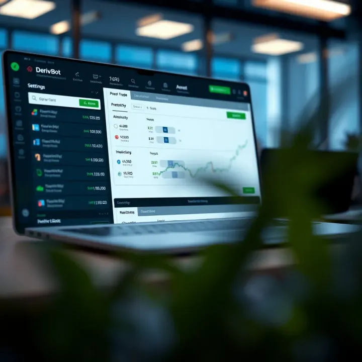 User interface of Derivbot showing automated trading settings and options on the Deriv platform