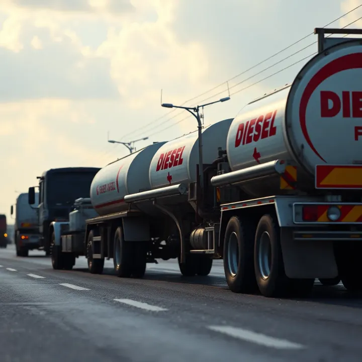 Fuel tanker truck transporting diesel fuel on a highway in Kenya