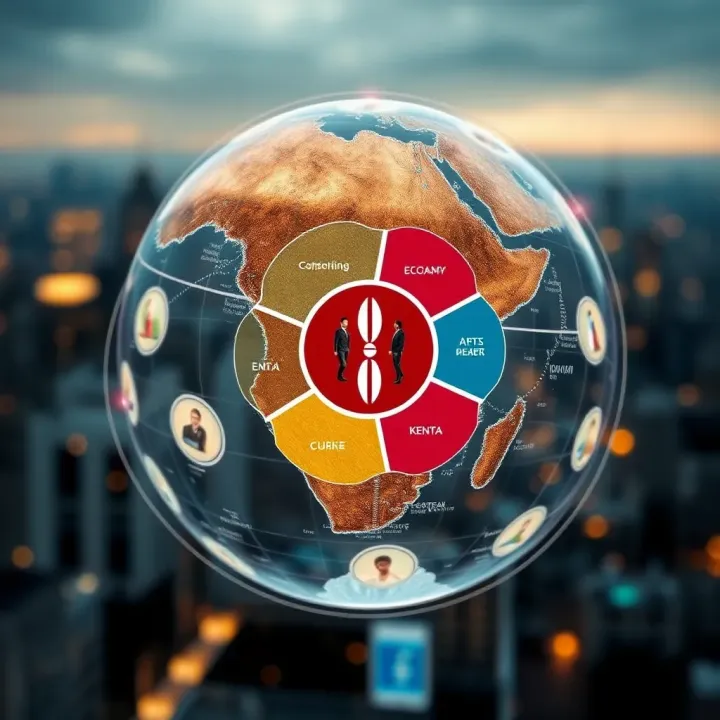 Olymp's Impact on Kenya's Economy and Cultural Sectors Abstract globe with interconnected sectors illustrating Olymp's influence across Kenyan economy and culture