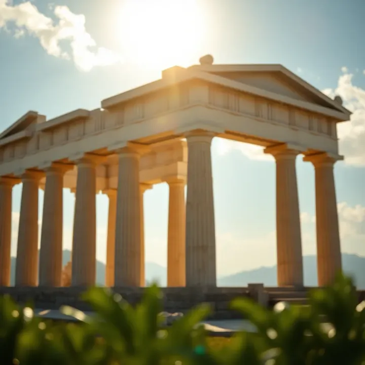 Ancient Greek temple silhouette representing the origin of the term Olymp