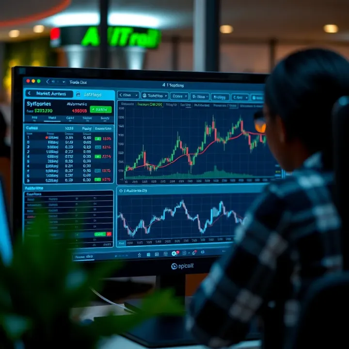Automated trading software interface displaying market charts and algorithm settings