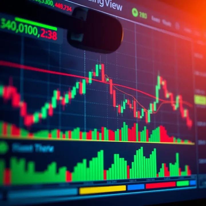 TradingView chart showing price movements with technical indicators and volume bars for financial analysis