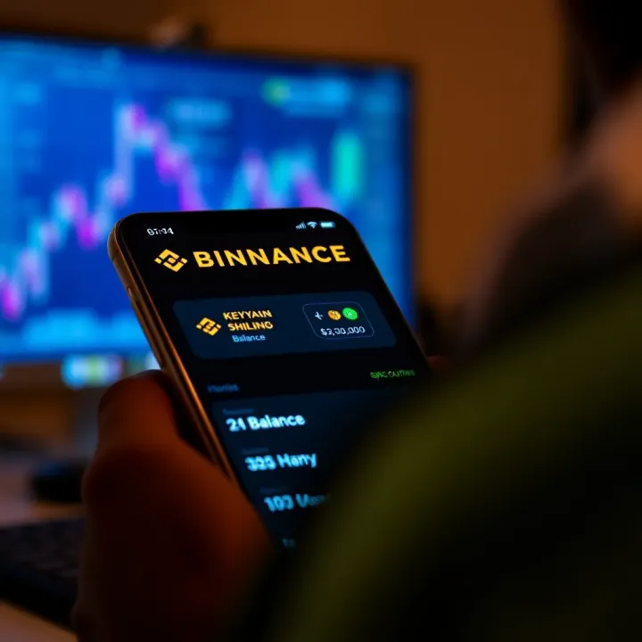 Mobile phone displaying Binance cryptocurrency wallet interface with Kenyan Shilling balance