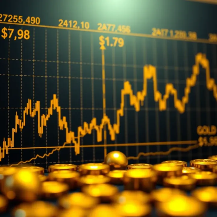 Graph illustrating recent fluctuations in gold price against US Dollar with trend lines